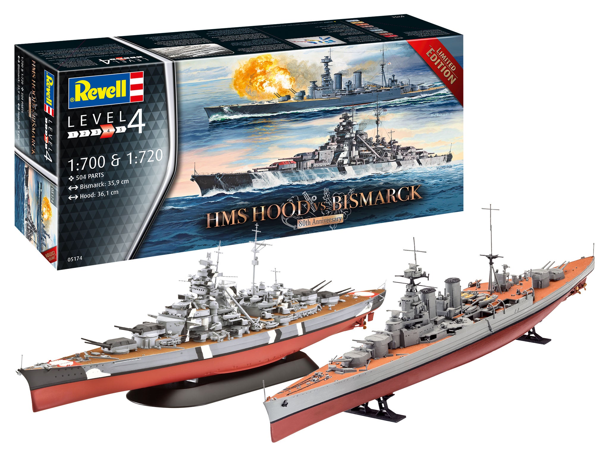 REVELL HMS HOOD VS. BISMARCK - 80TH ANNIVERSARY 1:700 Scale 05174