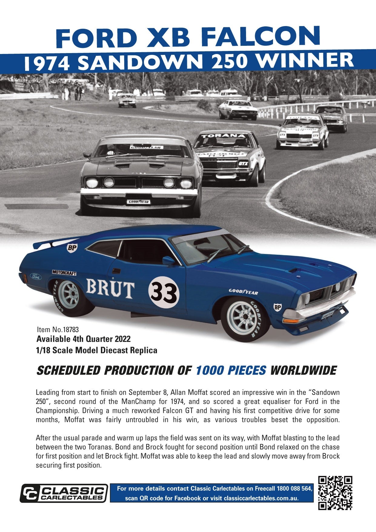 Classic Carlectable Ford XB Falcon 1974 Sandown 250 Winner 18783
