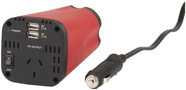 POWERTECH 150W Cup-Holder Inverter with Dual USB Charging