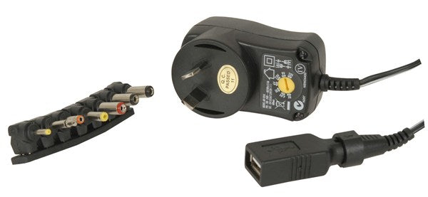 3-12V DC 7.2W Power Supply 7DC Plugs and USB Outlet