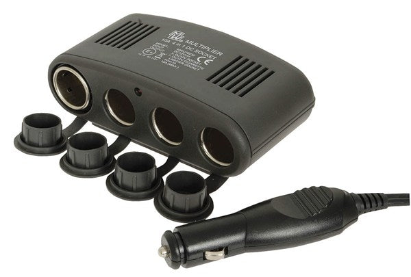 12VDC Car Cigarette Lighter Socket 4-Way Splitter with USB Port