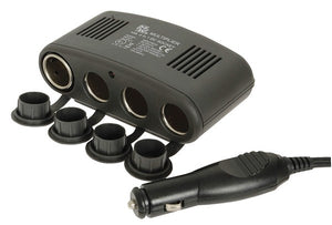 12VDC Car Cigarette Lighter Socket 4-Way Splitter with USB Port